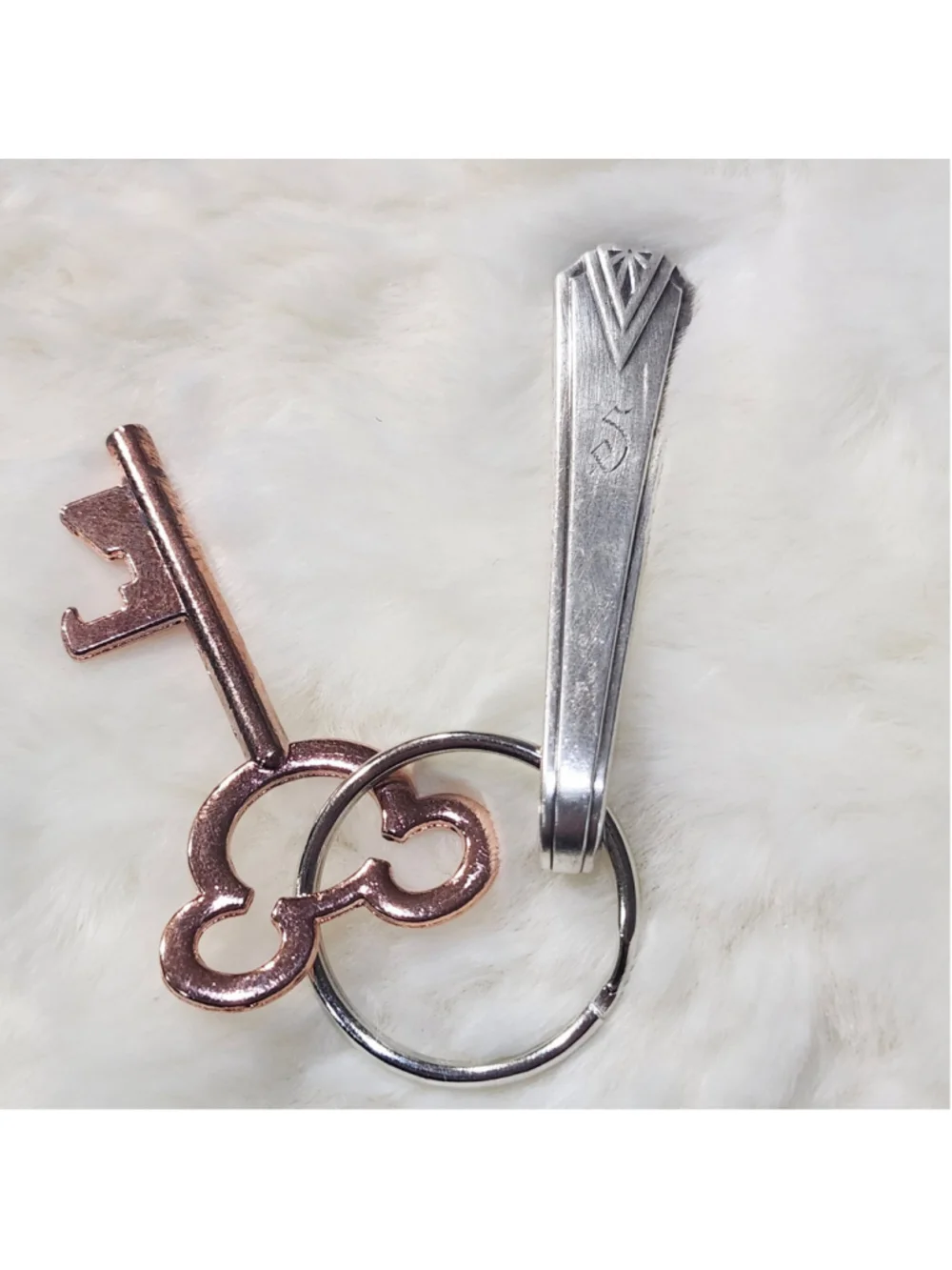 S Engraved Spoon Handle Keychain with key charm